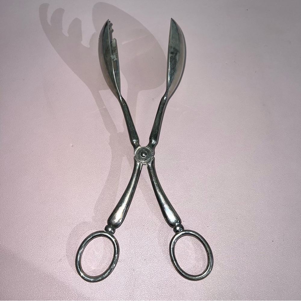 Vintage EP Silver Plated Zinc Alloy Salad Scissor‎ Tongs 10.5"Long Heavy Duty